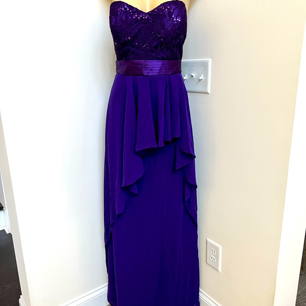 Juno purple strapless sequin top dress gown